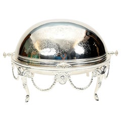 Silver Plated Chafing Entree Dish Revolving Dome Cover Edwardian Revival