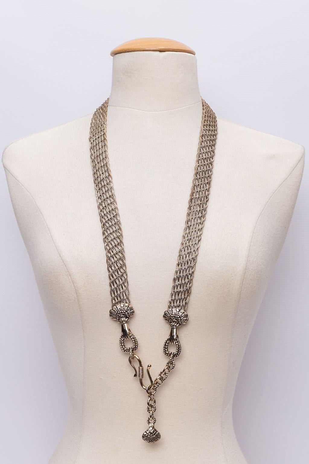 Brown Silver plated chain belt For Sale