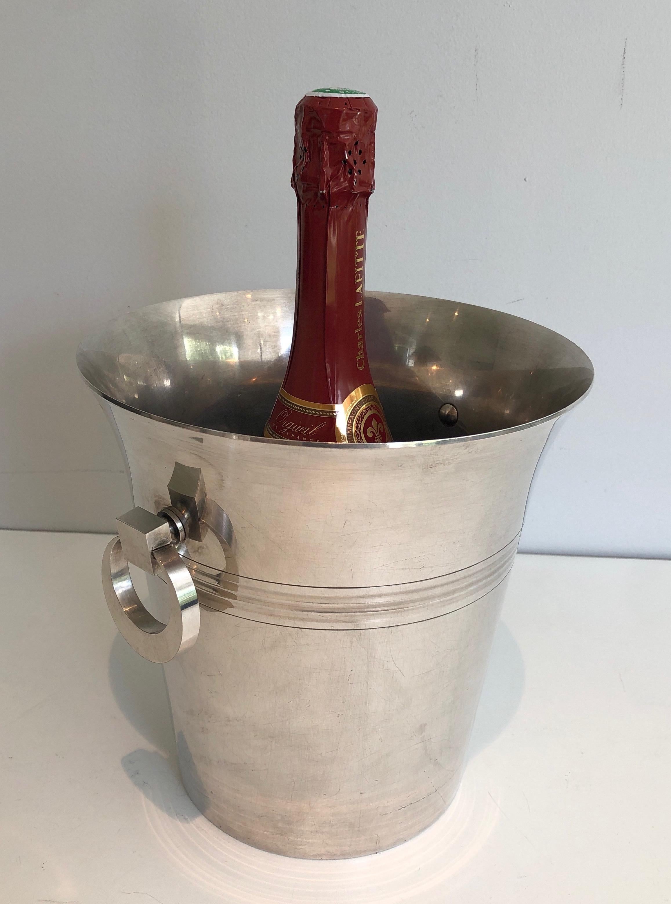 This champagne bucket is silver plated. This is a French Work from Art Deco Period. Marked. Circa 1930.