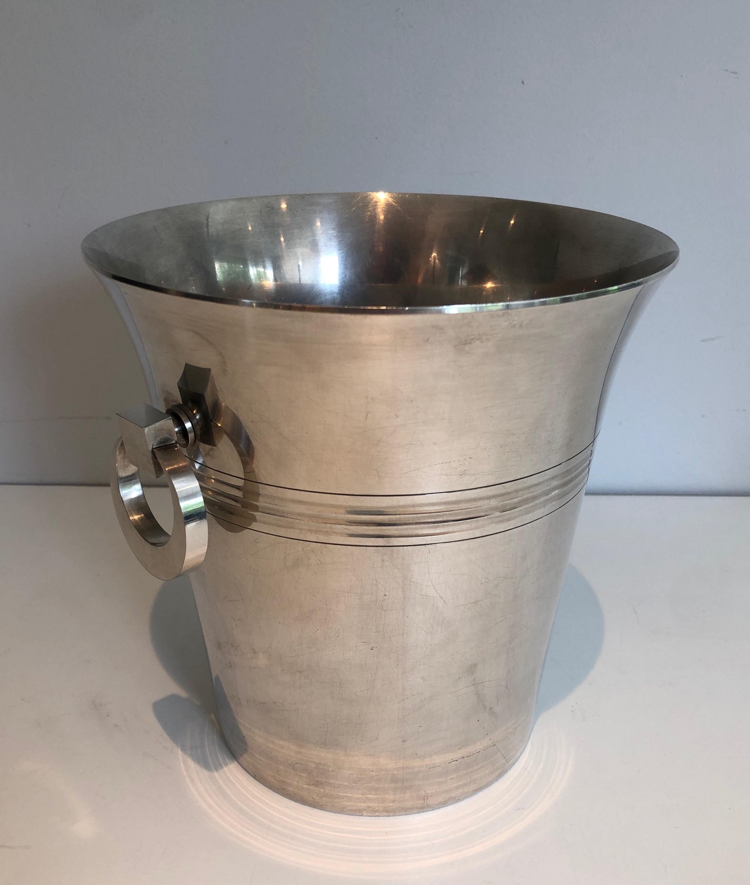 Silver Plated Champagne Bucket, Art Deco Period French Work Marked, circa 1930 In Good Condition For Sale In Marcq-en-Barœul, Hauts-de-France
