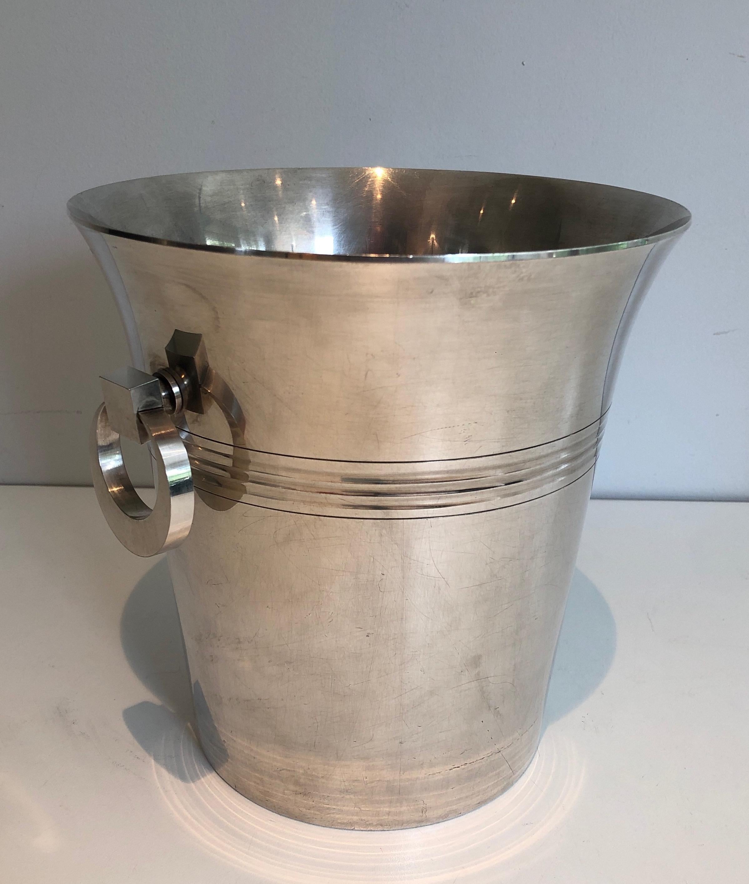 Mid-20th Century Silver Plated Champagne Bucket, Art Deco Period French Work Marked, circa 1930 For Sale