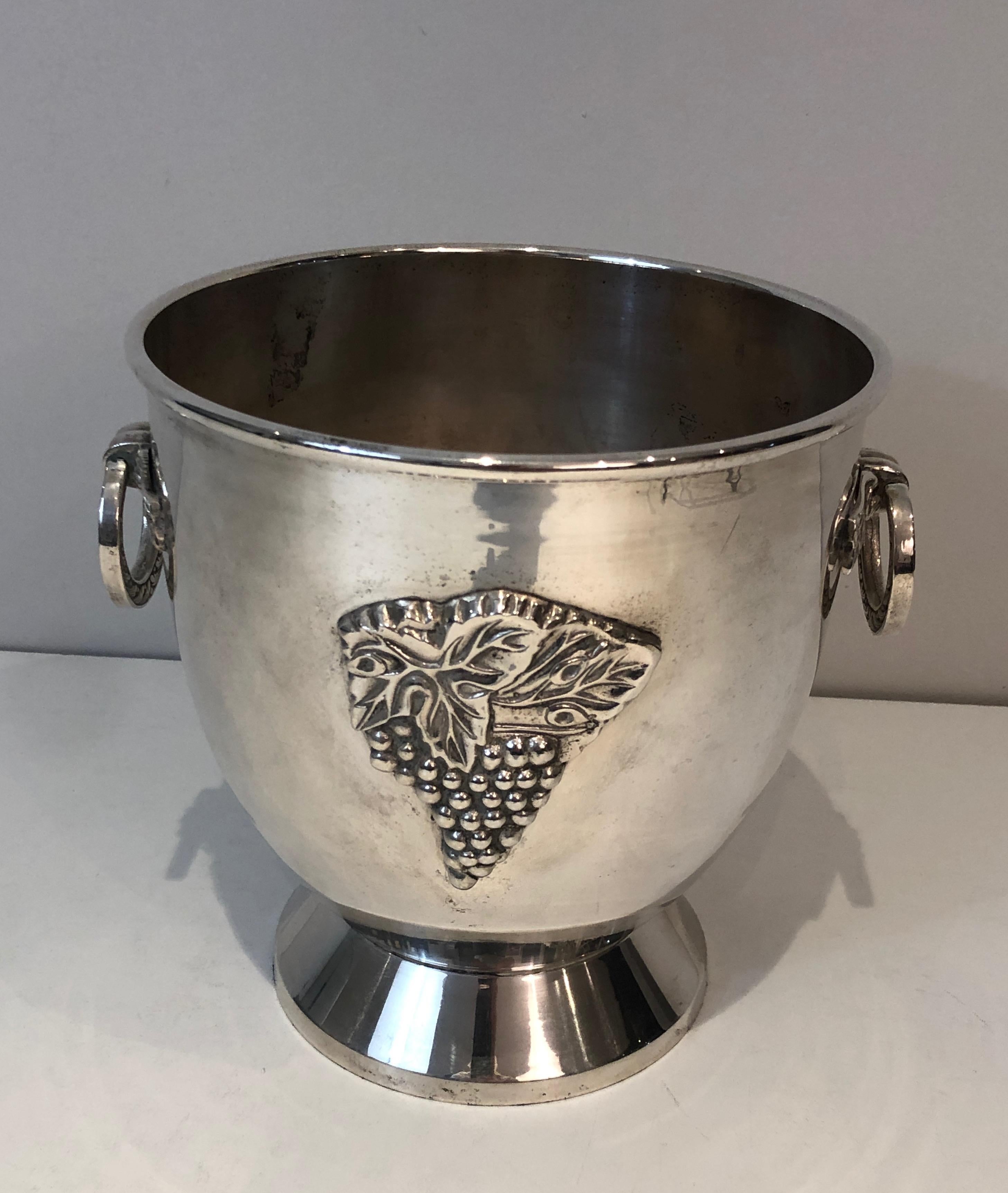 Silver Plated Champagne Bucket with Grappes Decor, French, Circa 1930 8