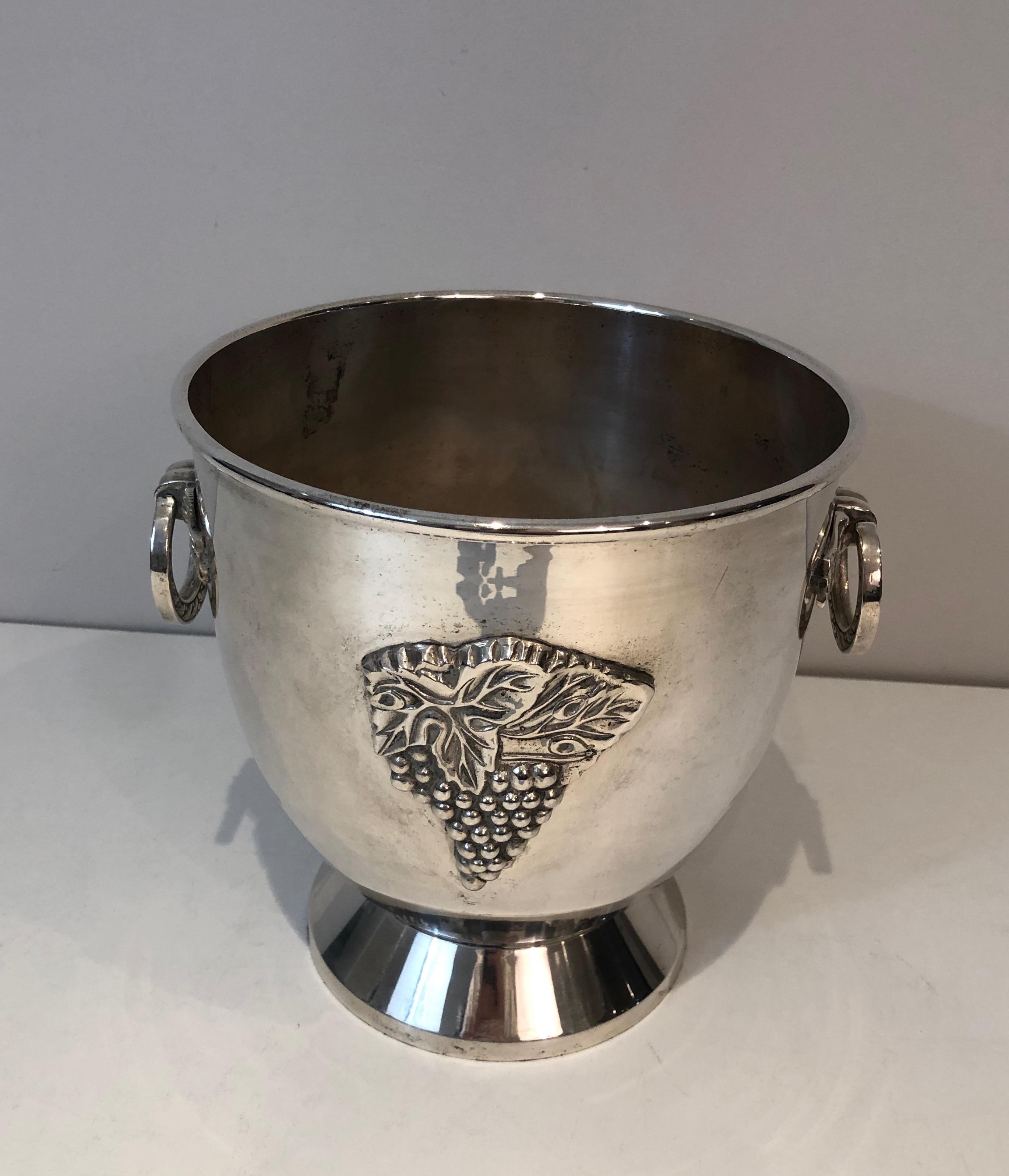 Silver Plated Champagne Bucket with Grappes Decor, French, Circa 1930 9