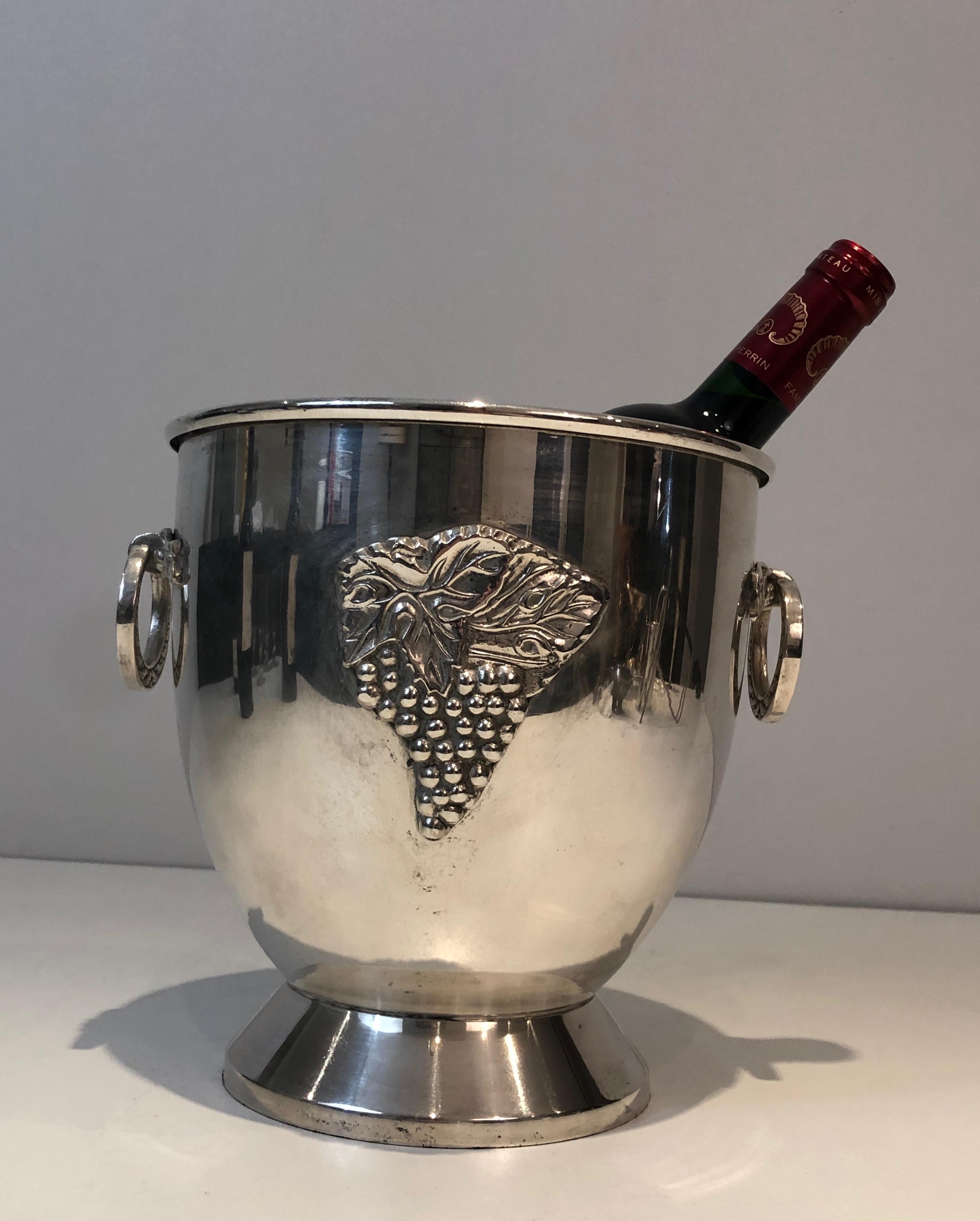 Silver Plated Champagne Bucket with Grappes Decor, French, Circa 1930 10
