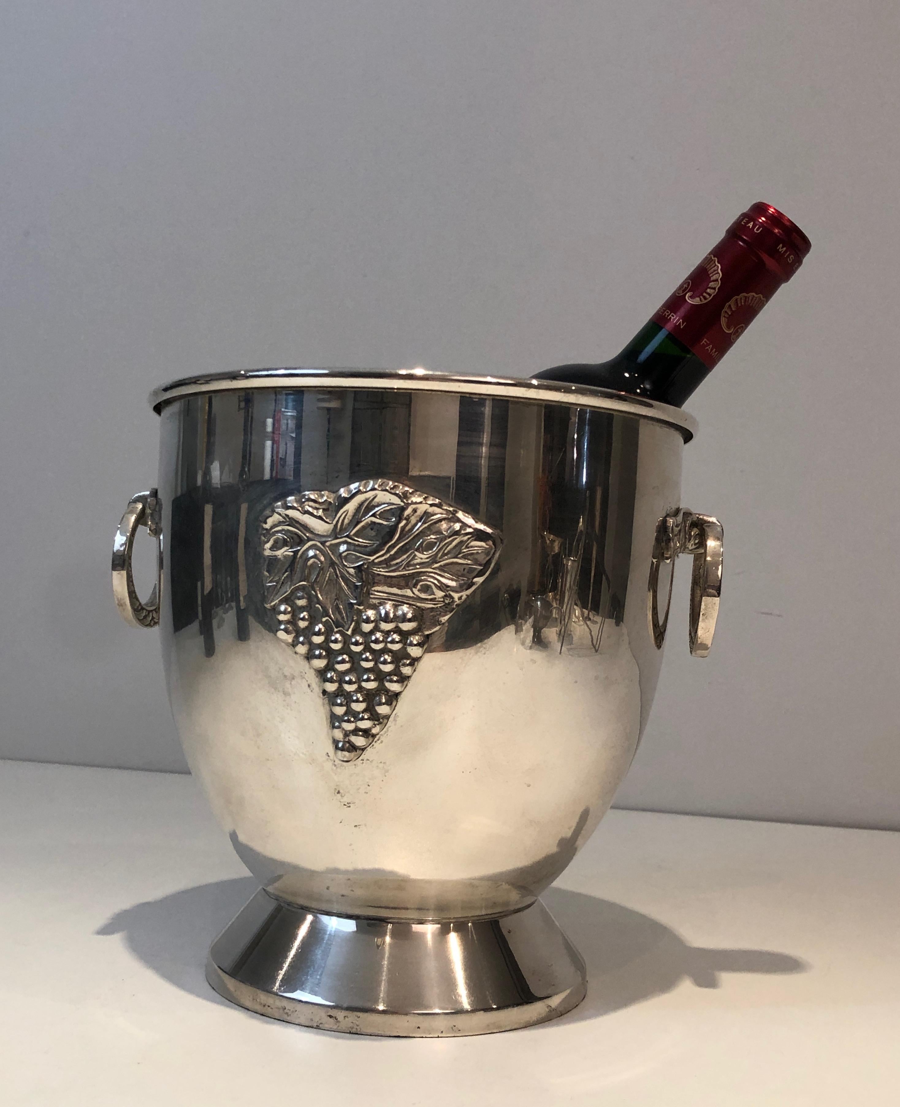 Silver Plated Champagne Bucket with Grappes Decor, French, Circa 1930 11
