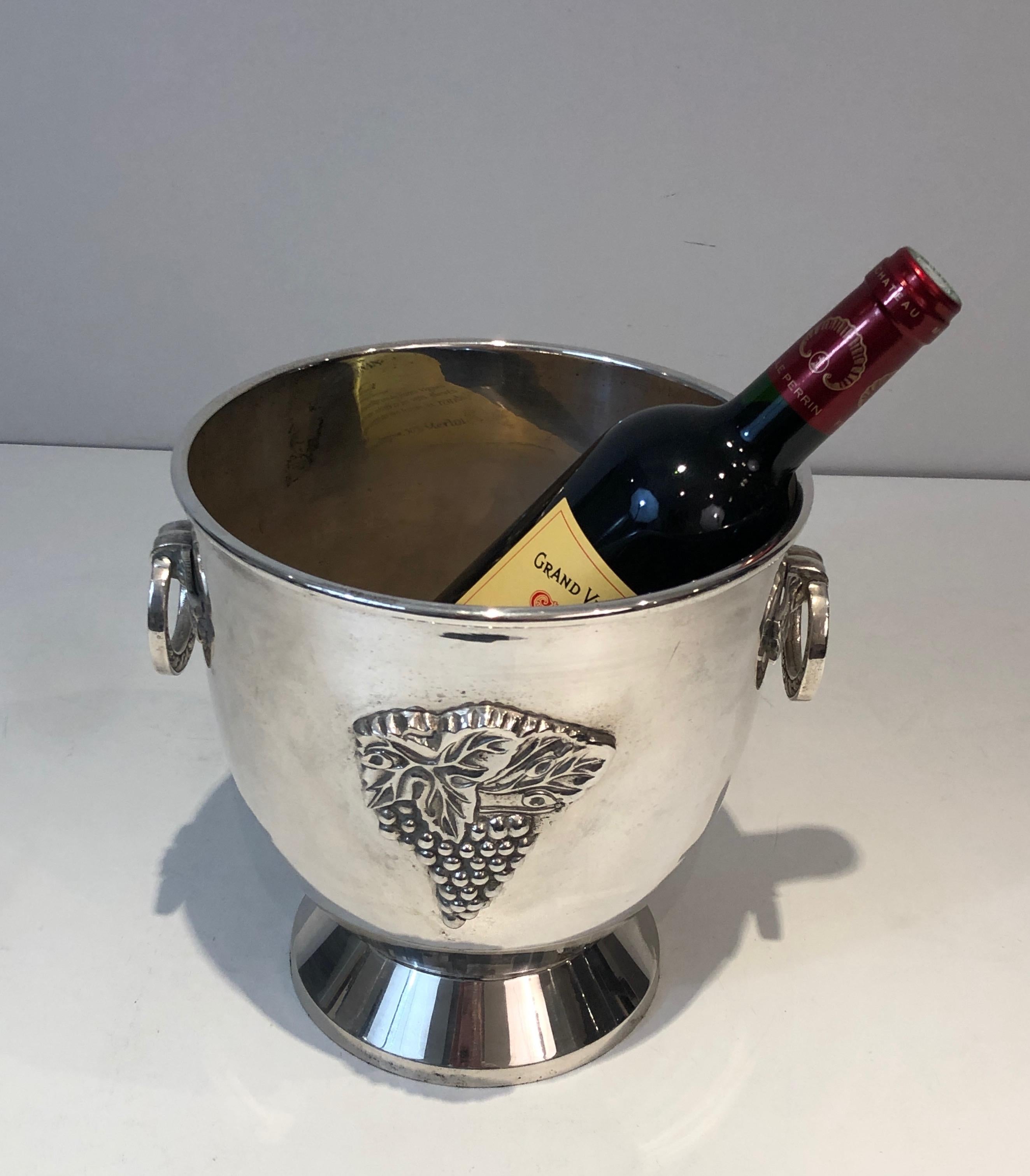 Art Deco Silver Plated Champagne Bucket with Grappes Decor, French, Circa 1930
