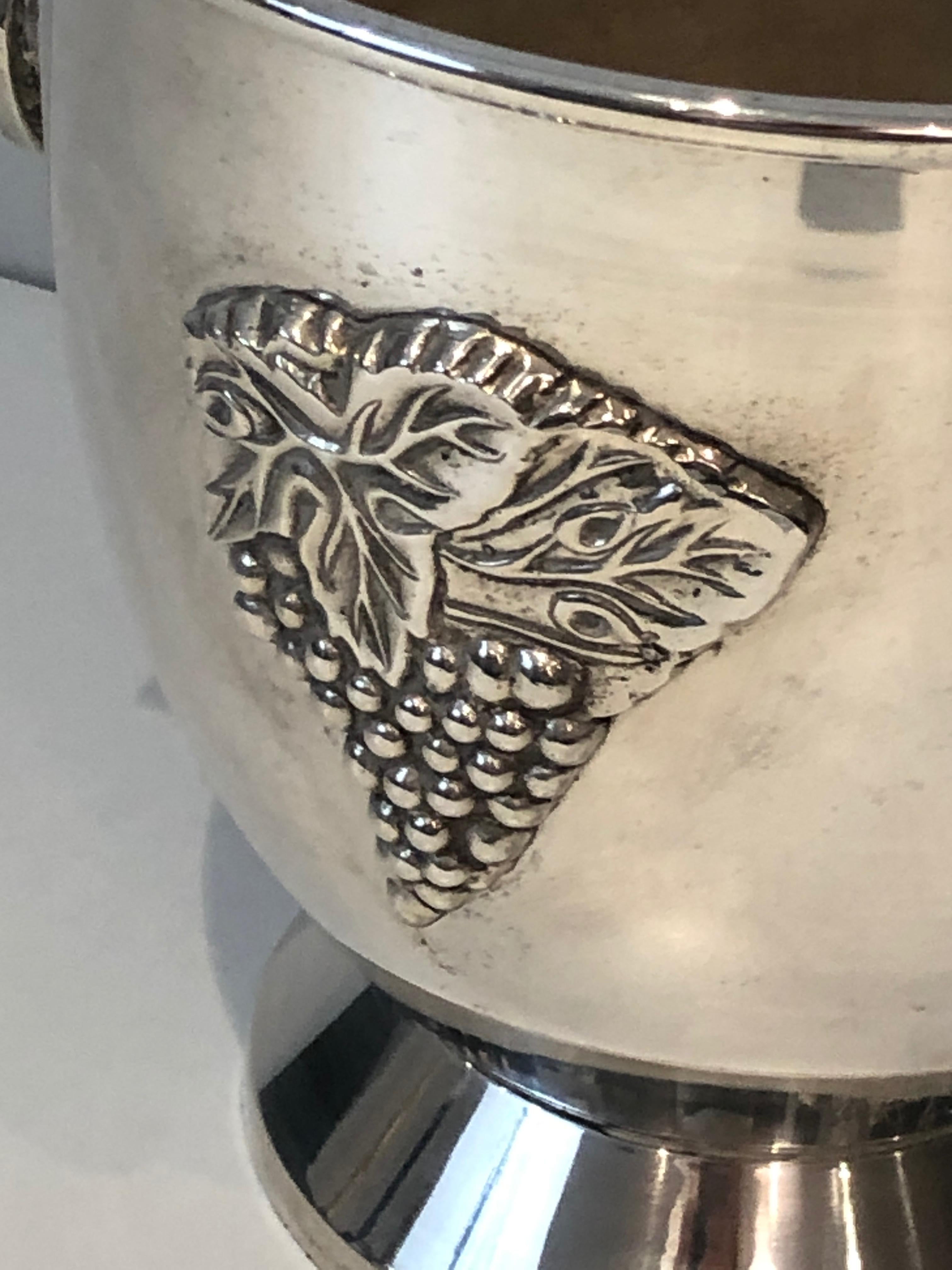 Mid-20th Century Silver Plated Champagne Bucket with Grappes Decor, French, Circa 1930