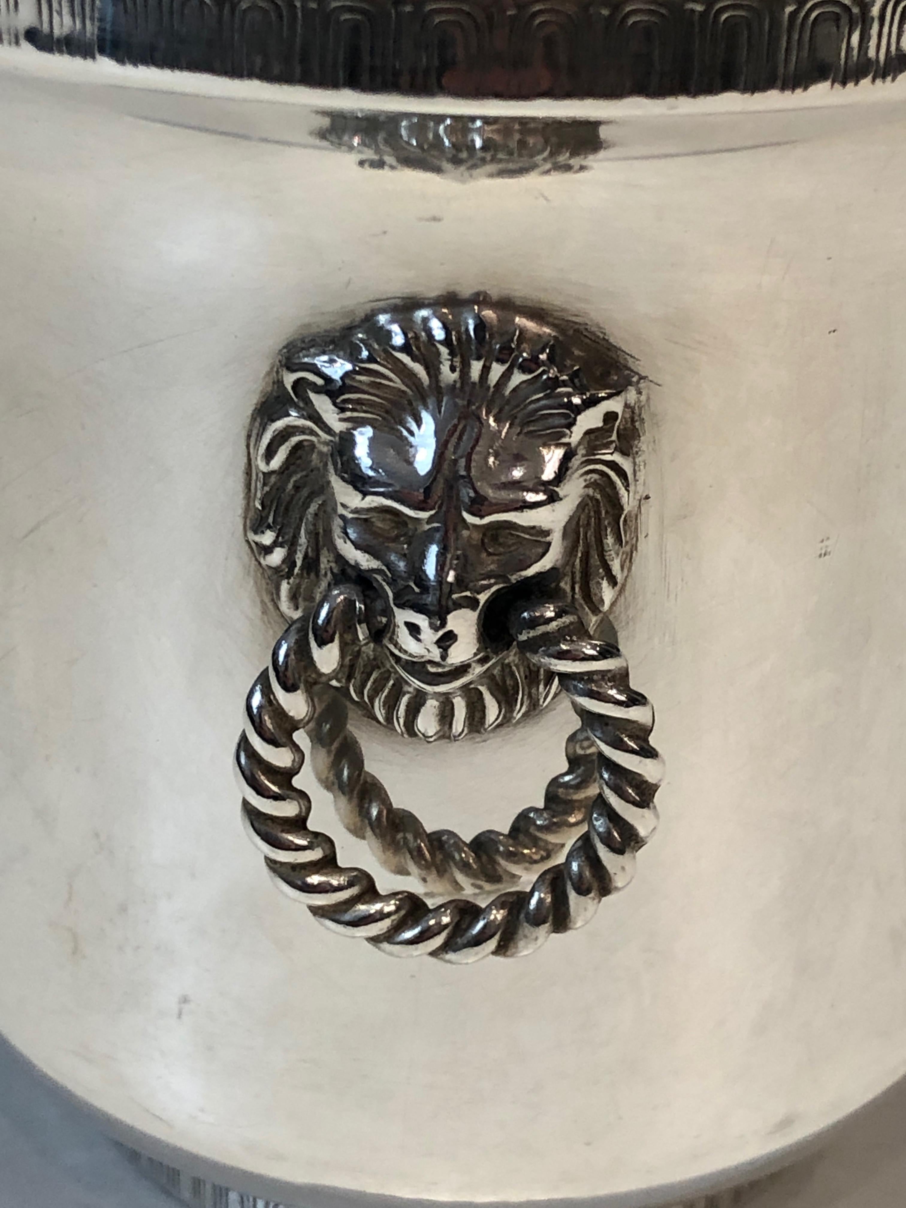 Silver Plated Champagne Bucket with Lion Heads Handles, French, circa 1930 7