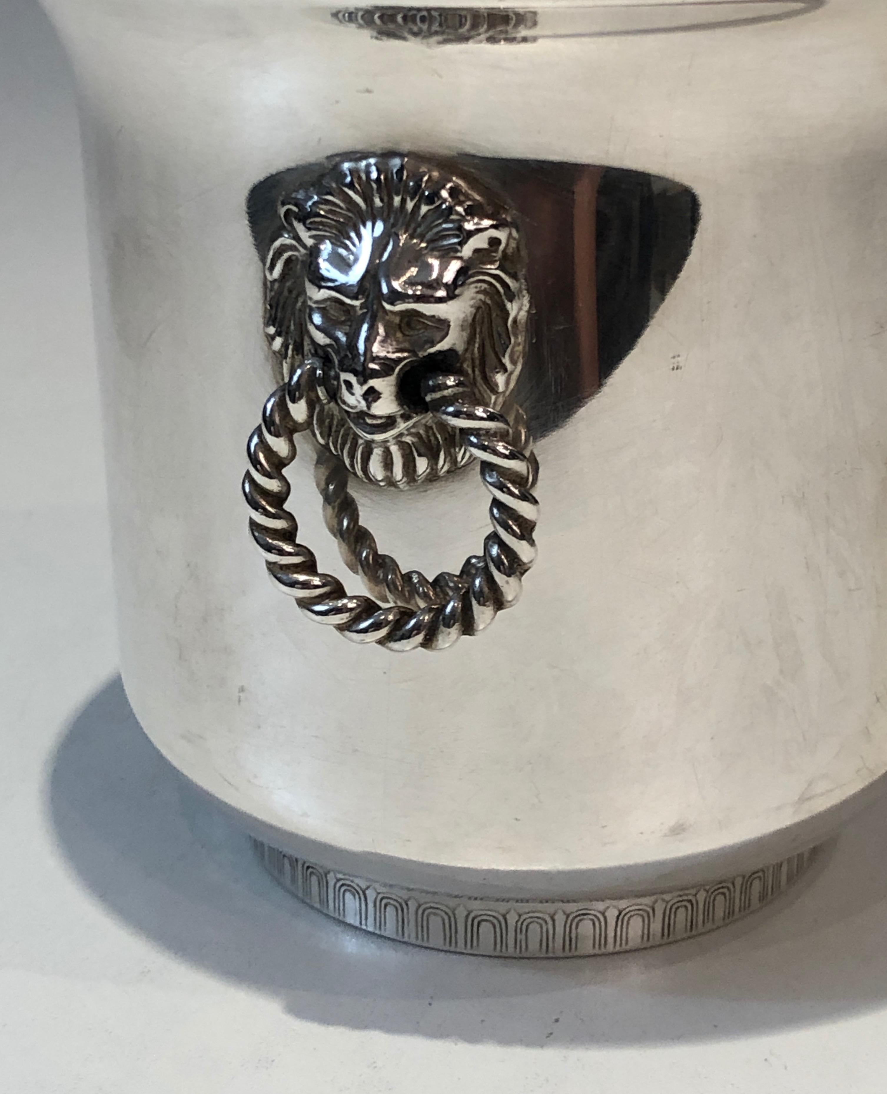 Silver Plated Champagne Bucket with Lion Heads Handles, French, circa 1930 8