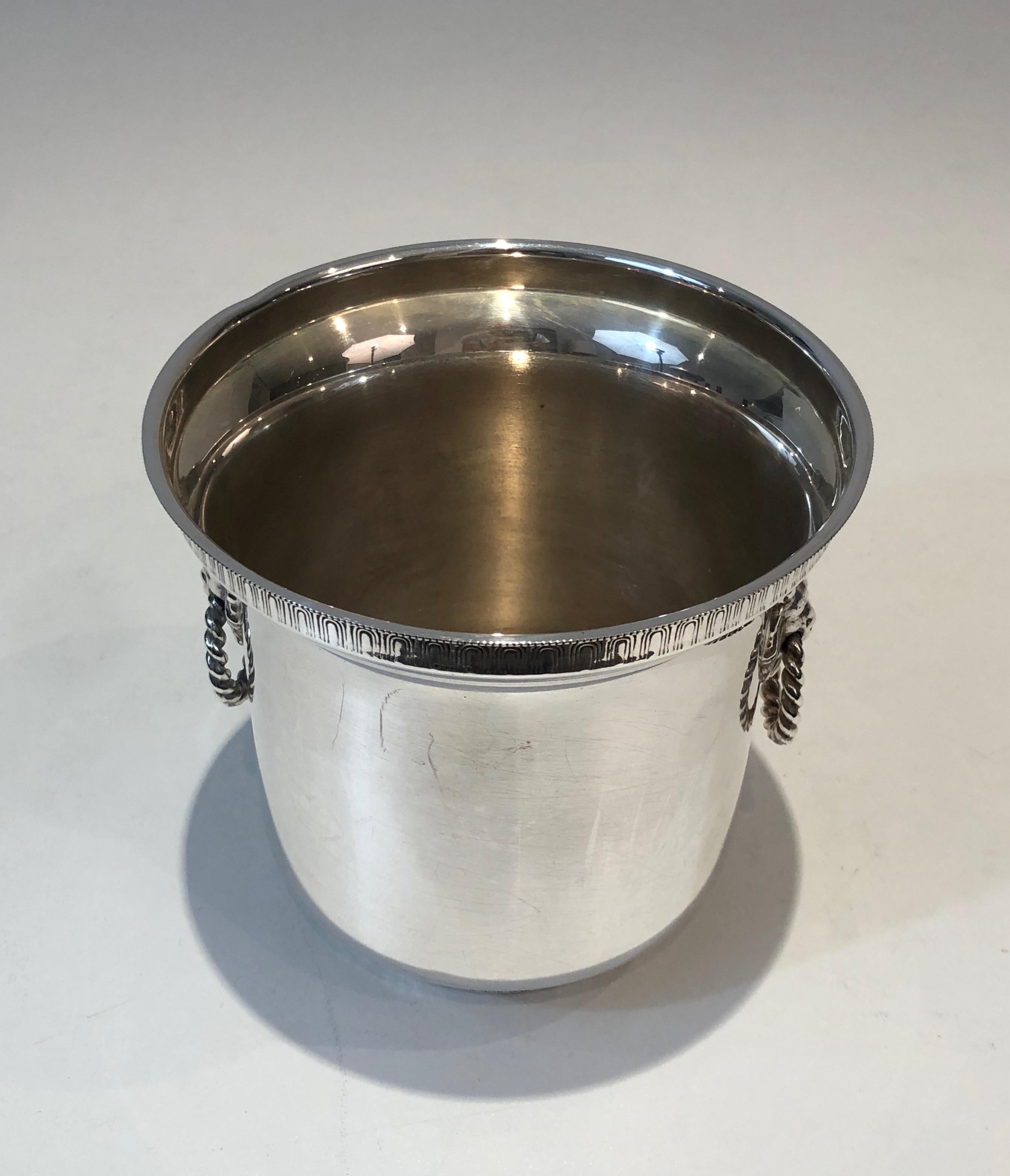 Silver Plated Champagne Bucket with Lion Heads Handles, French, circa 1930 10