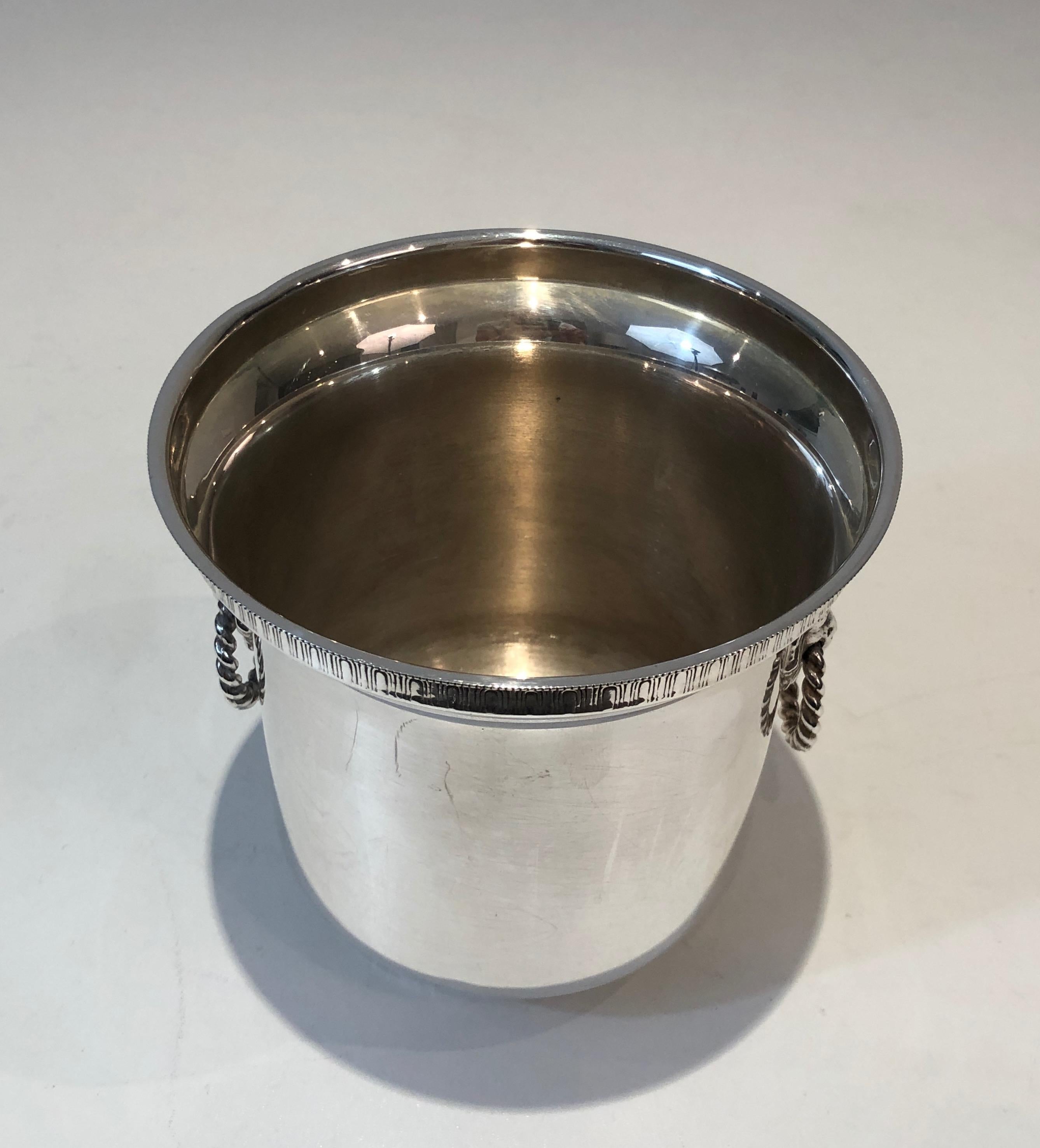 Neoclassical Silver Plated Champagne Bucket with Lion Heads Handles, French, circa 1930
