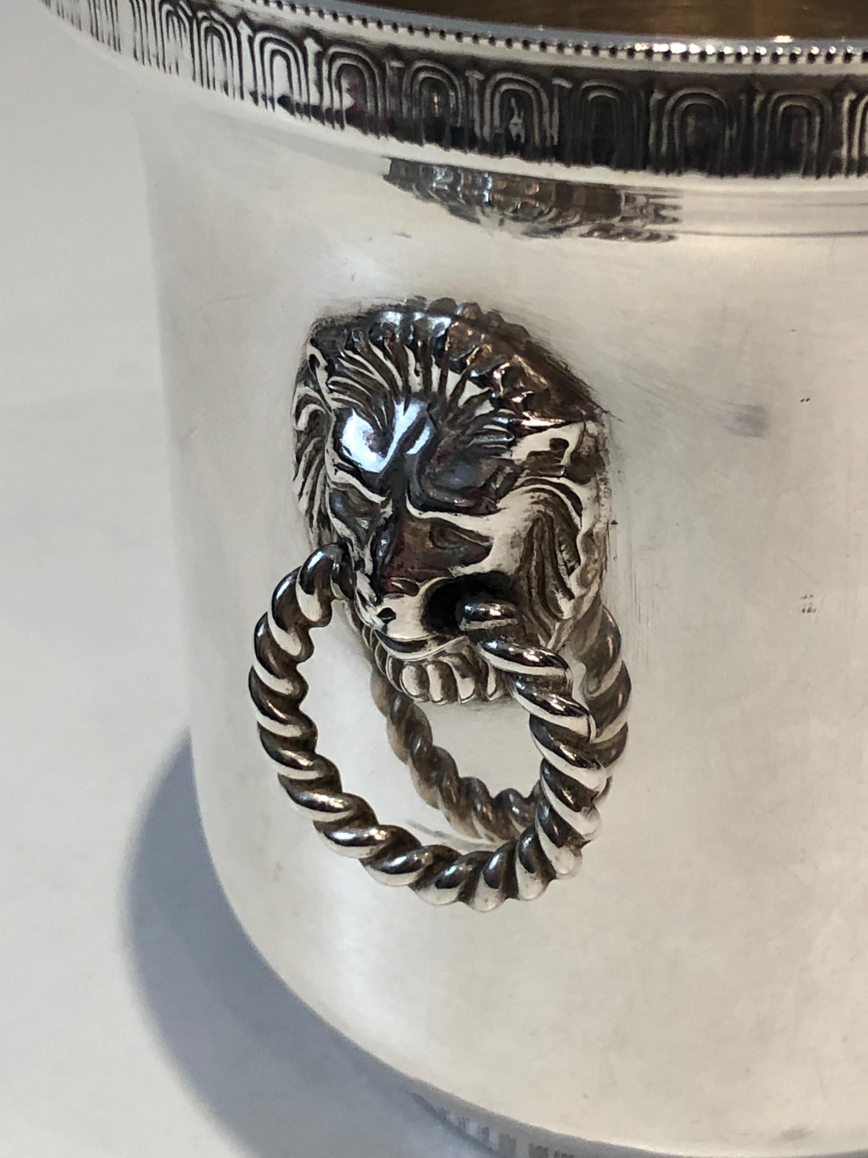 Silver Plated Champagne Bucket with Lion Heads Handles, French, circa 1930 2