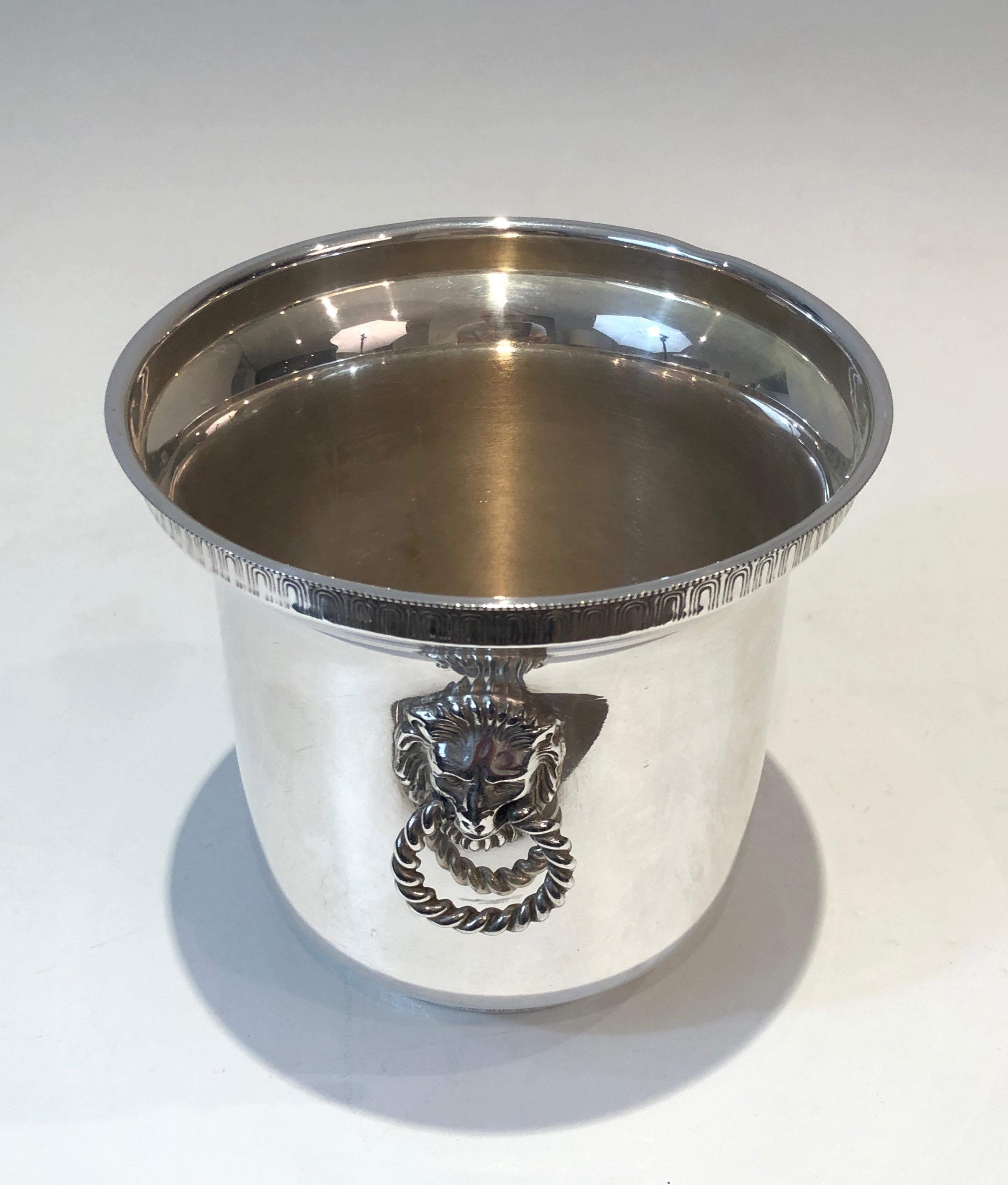 Silver Plated Champagne Bucket with Lion Heads Handles, French, circa 1930 4