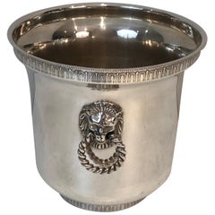 Silver Plated Champagne Bucket with Lion Heads Handles, French, circa 1930