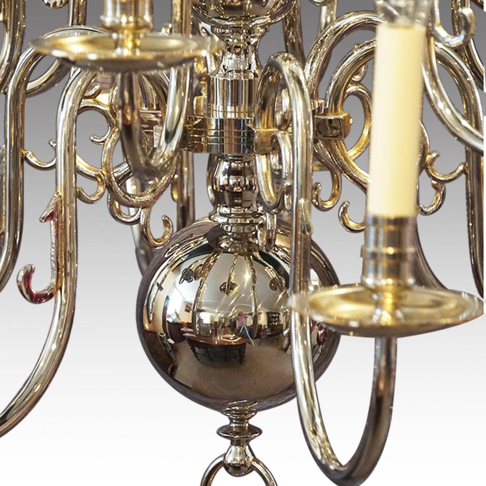 Silver plated chandelier
This silver plated chandelier was made in Holland, circa 1930.
Having a large ball in the centre with the 12 scrolling arms supporting the light fittings coming off the central column
It has been rewired and