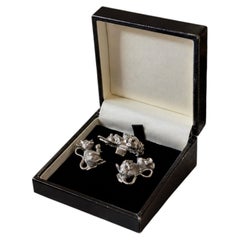 Silver Plated “Cheese Mice” Cocktail Picks Set Original Presentation Box Decor