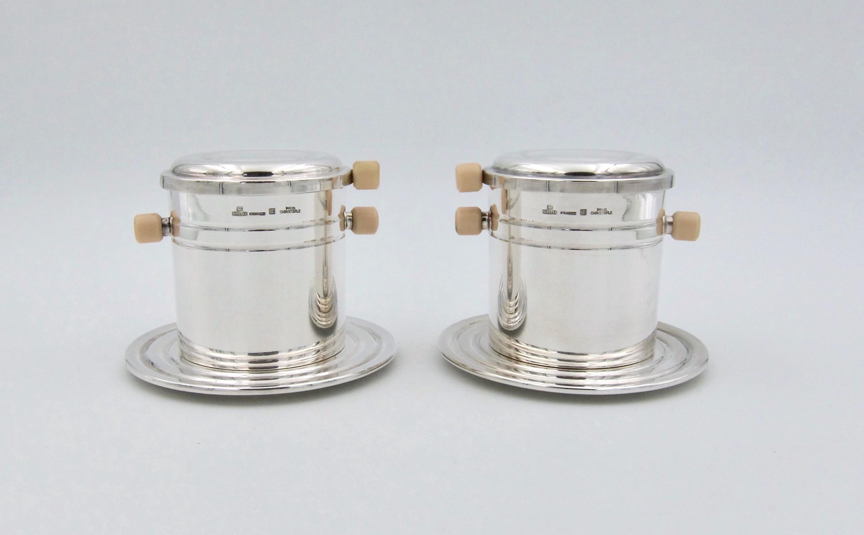 French Silver-Plated Christofle Gallia Art Deco Coffee Strainer Pair