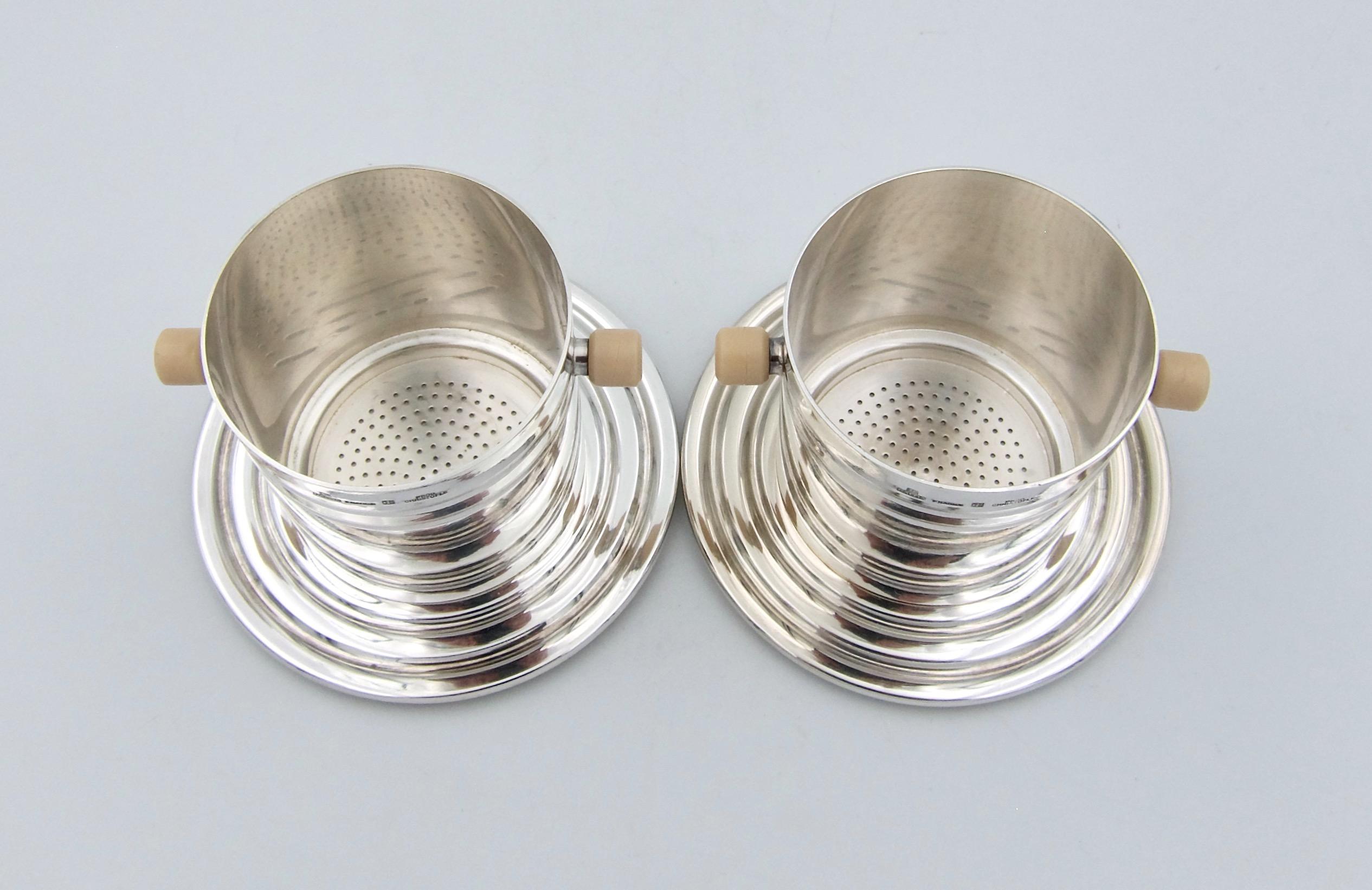 Silver-Plated Christofle Gallia Art Deco Coffee Strainer Pair 1