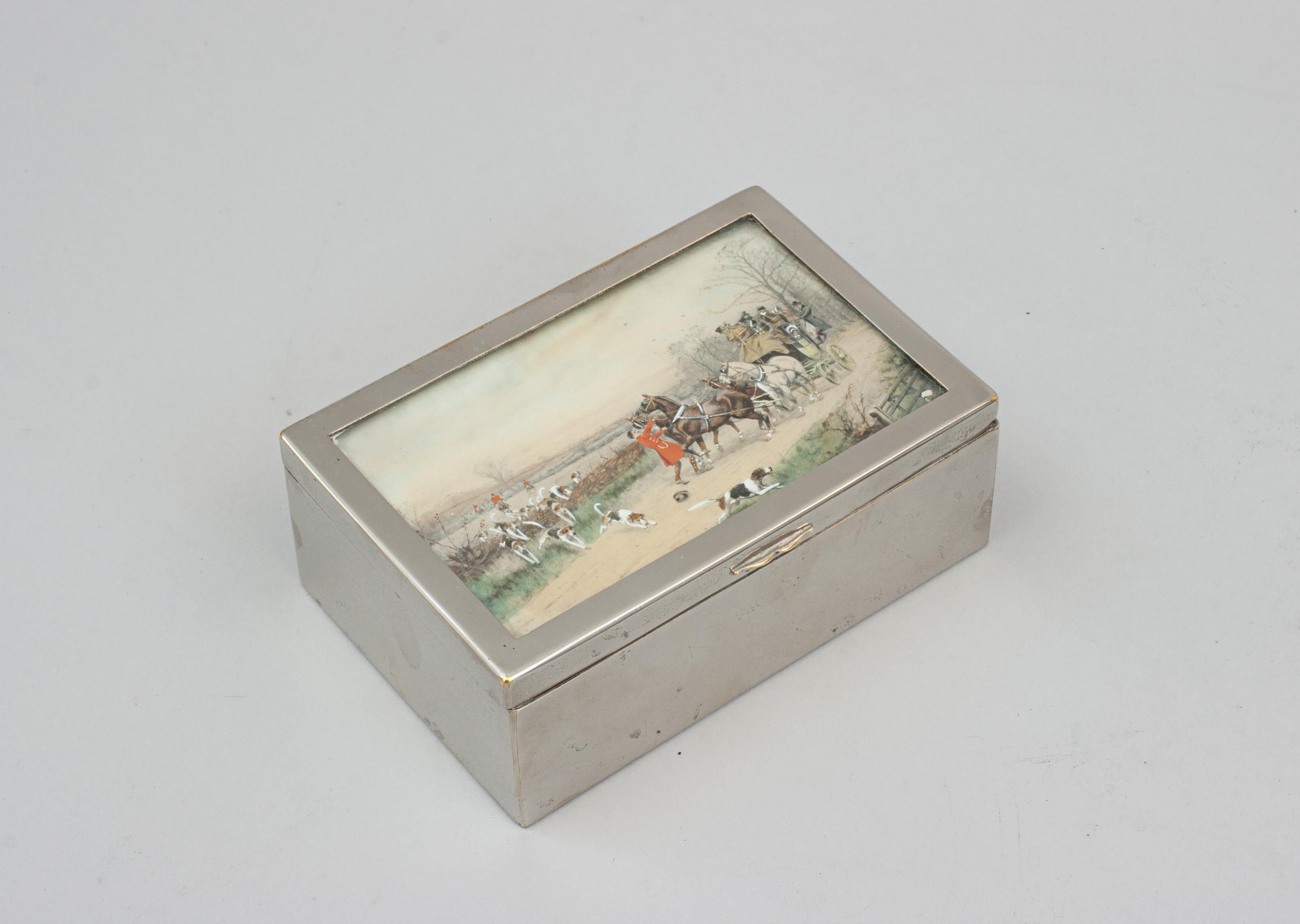 Silver Plated Cigarette Case With Hunting Scene For Sale 1
