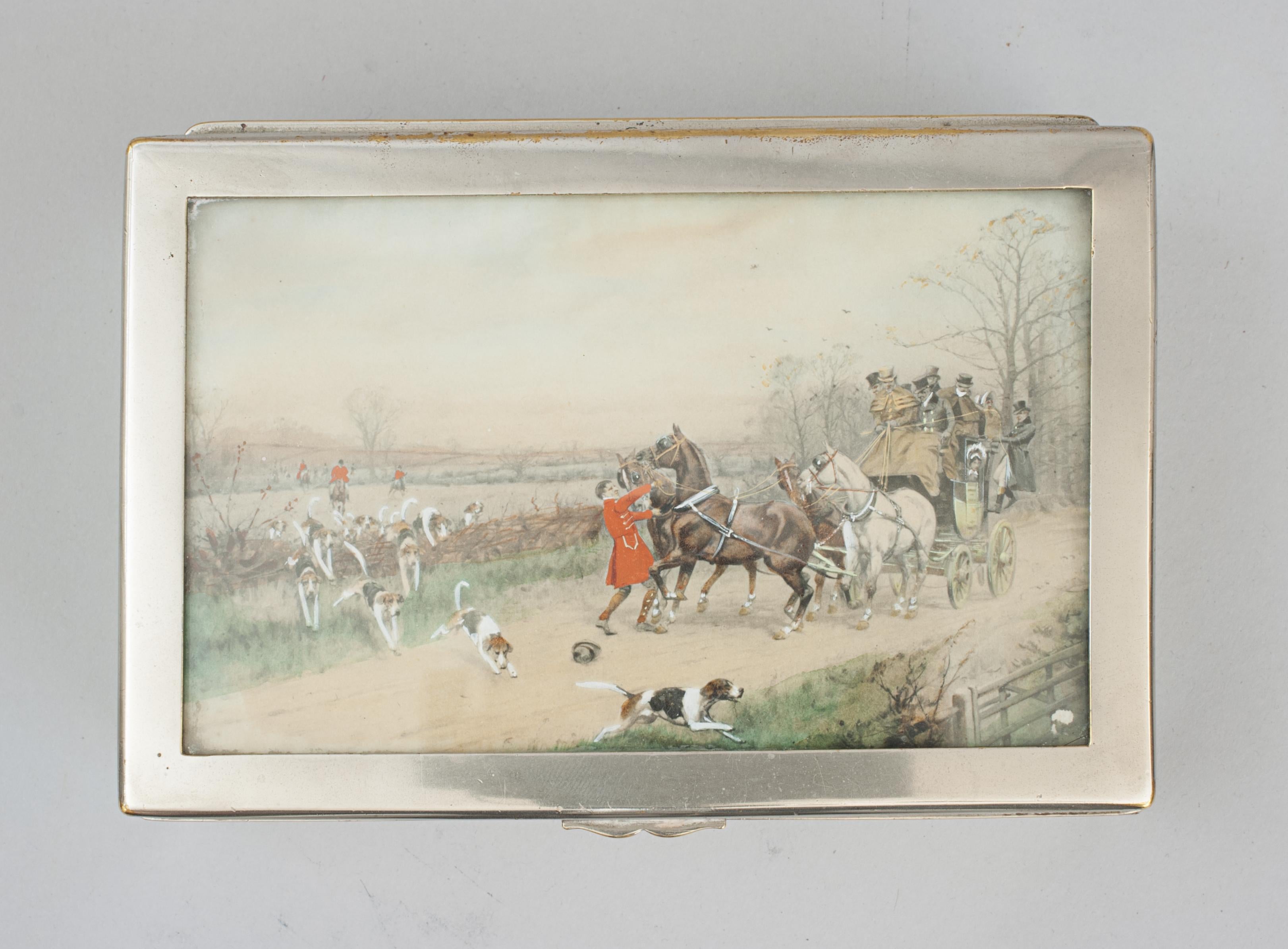 Silver Plated Cigarette Case With Hunting Scene For Sale 2