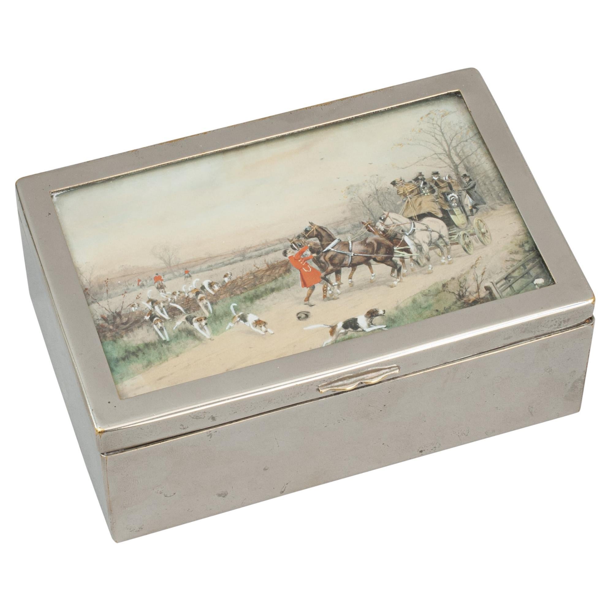 Silver Plated Cigarette Case With Hunting Scene For Sale