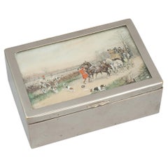 Antique Silver Plated Cigarette Case With Hunting Scene