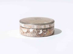 Versilberte runde Schmuck- oder Vanity-Box mit Monogramm, 1950er Jahre