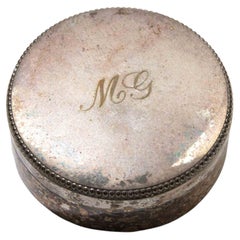 Versilberte runde Schmuck- oder Vanity-Box mit Monogramm, 1950er Jahre