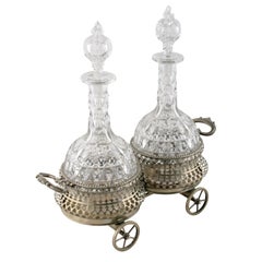 Antique Silver Plated Coaster Wagon and Decanters