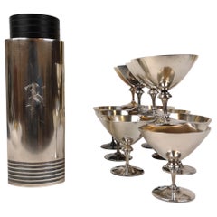 Silver Plated Cocktail Shaker and 12 Martini Glasses by Folke Arström, Sweden