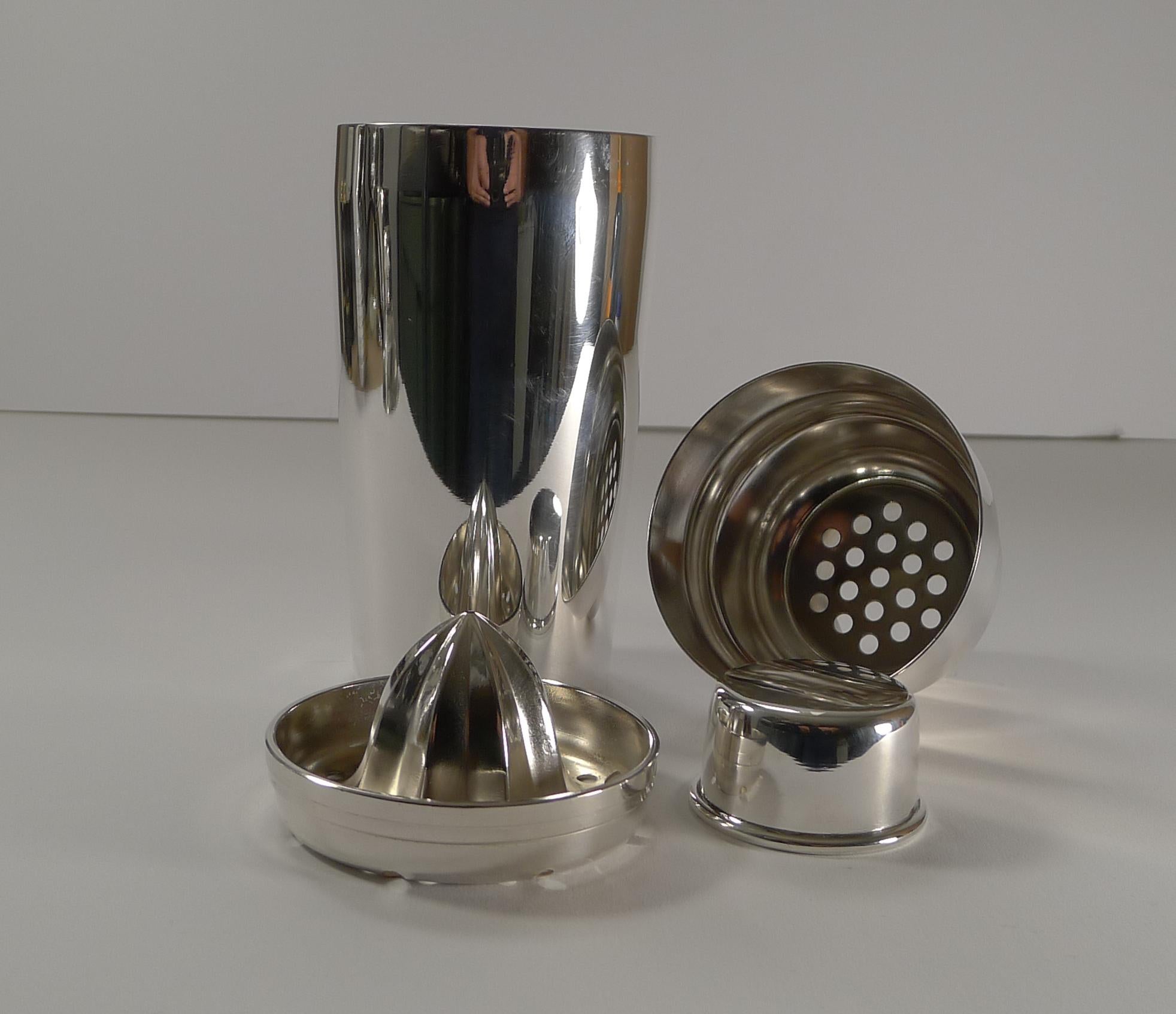 Silver Plated Cocktail Shaker by Christofle, Paris c.1935 with Lemon Squeezer 2