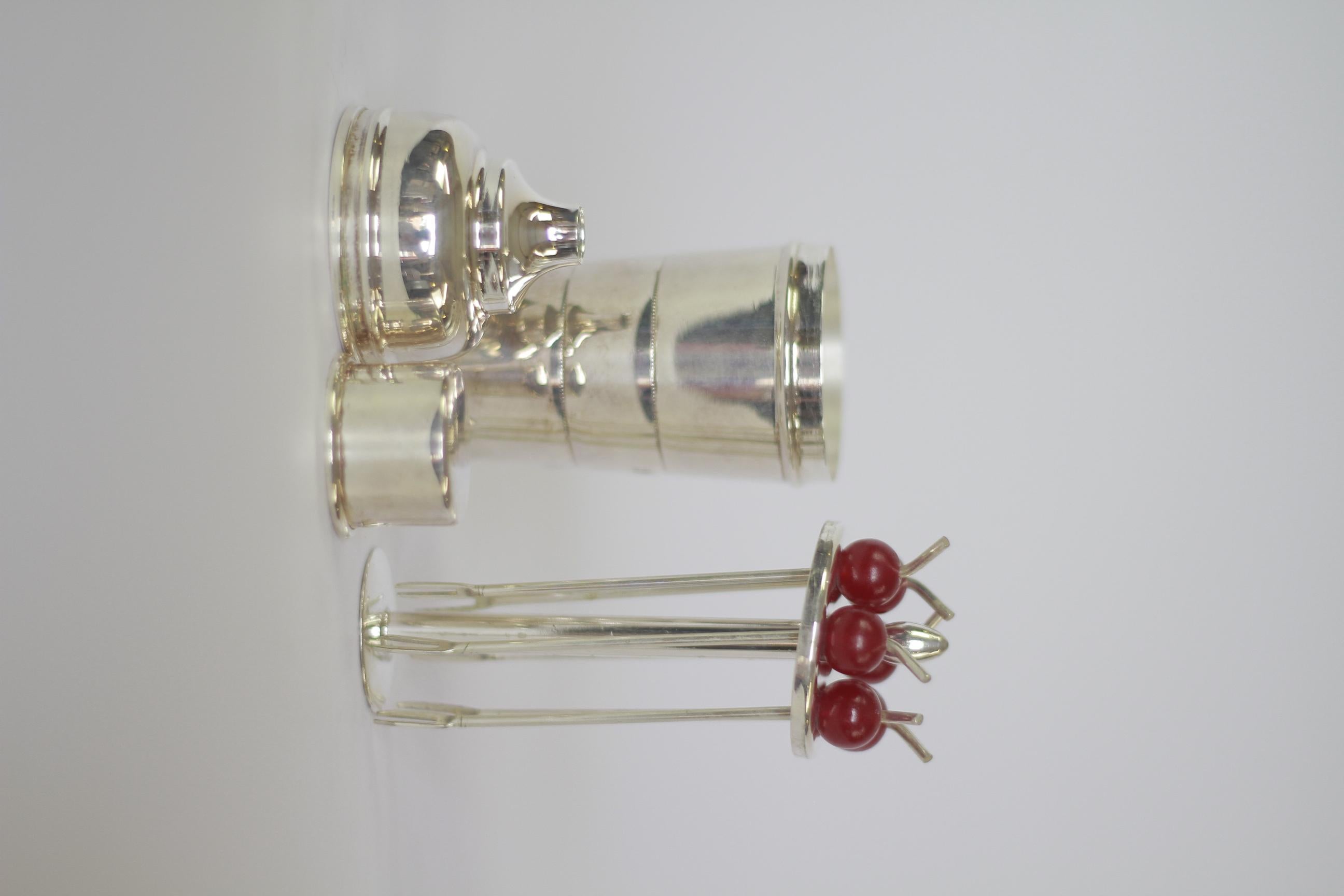 Soporte para palillos de cóctel y medidor de chupitos plateados P.H.Vogel mediados del siglo XX en venta