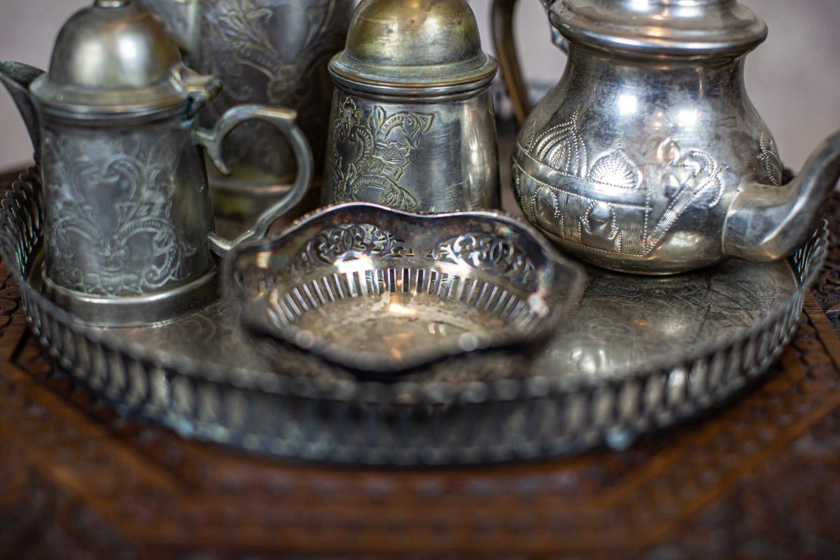 19th Century Silver-Plated Coffee Set from the Turn of the 19th and 20th Centuries with Tray For Sale