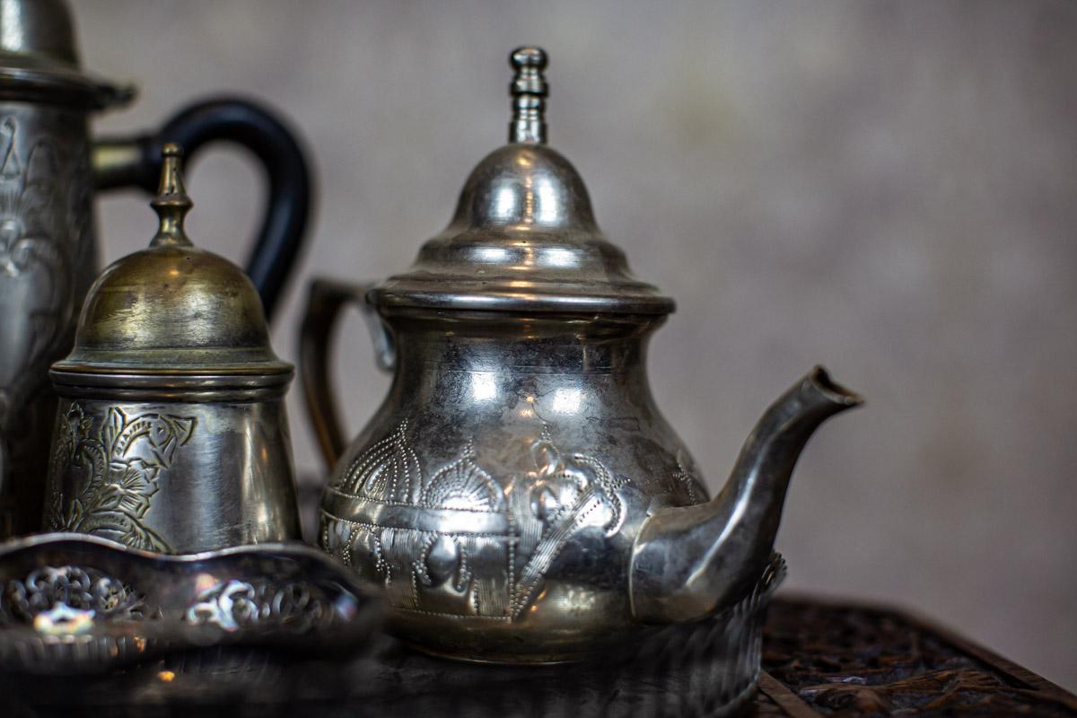 Silver Plate Silver-Plated Coffee Set from the Turn of the 19th and 20th Centuries with Tray For Sale