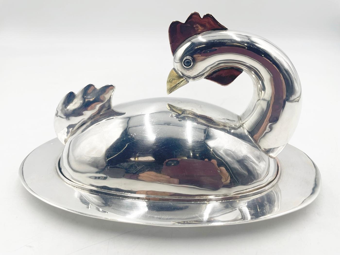 Mexican Silver Plated, Copper & Brass Butter Dish by Emilia Castillo, Mexico Modernism