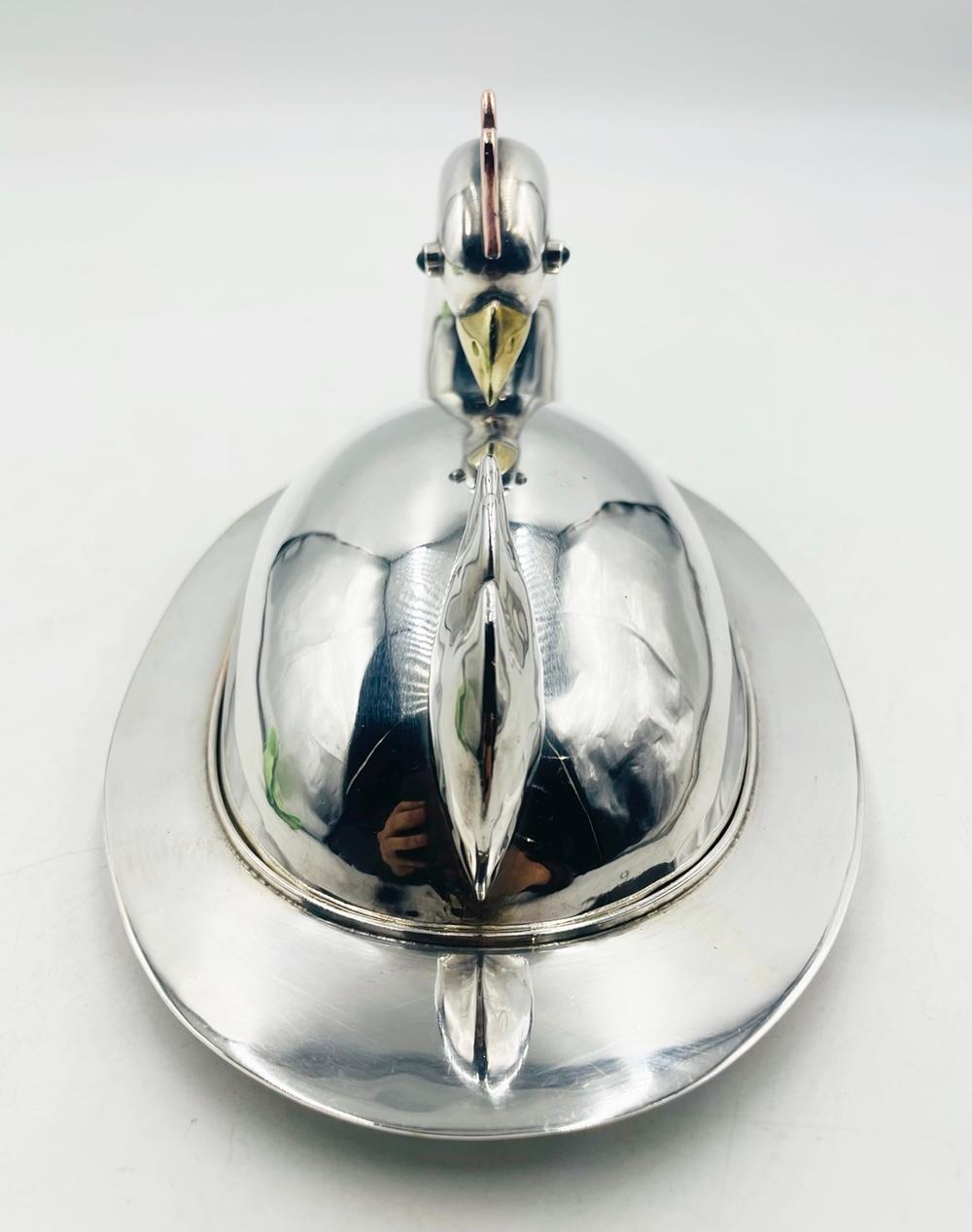 Hand-Crafted Silver Plated, Copper & Brass Butter Dish by Emilia Castillo, Mexico Modernism