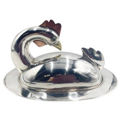 Antique Silver Plated, Copper & Brass Butter Dish by Emilia Castillo, Mexico Modernism