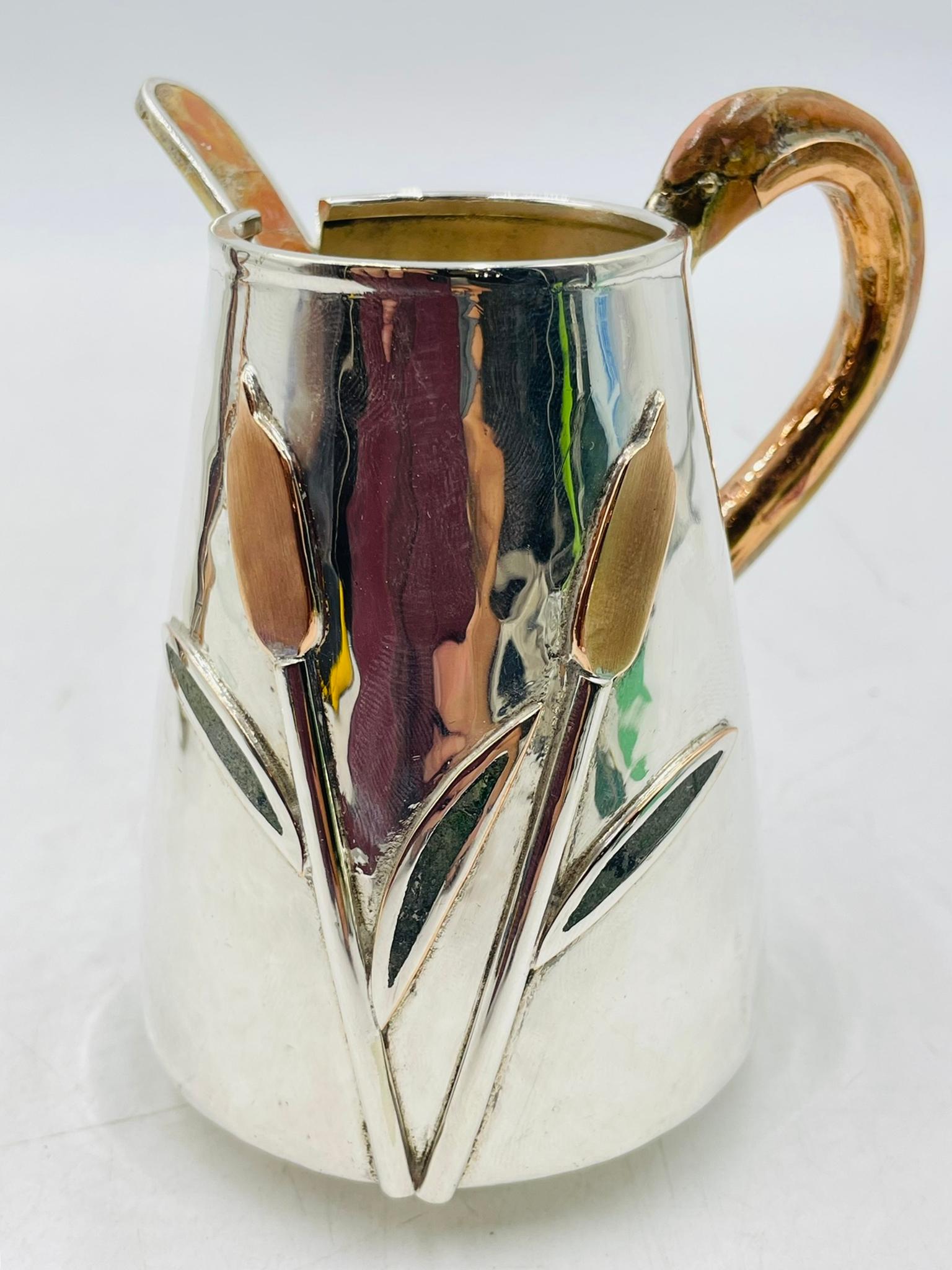 Silver Plated Creamer and Sugar Set with Flamingo Handles by Wolmar Castillo For Sale 7