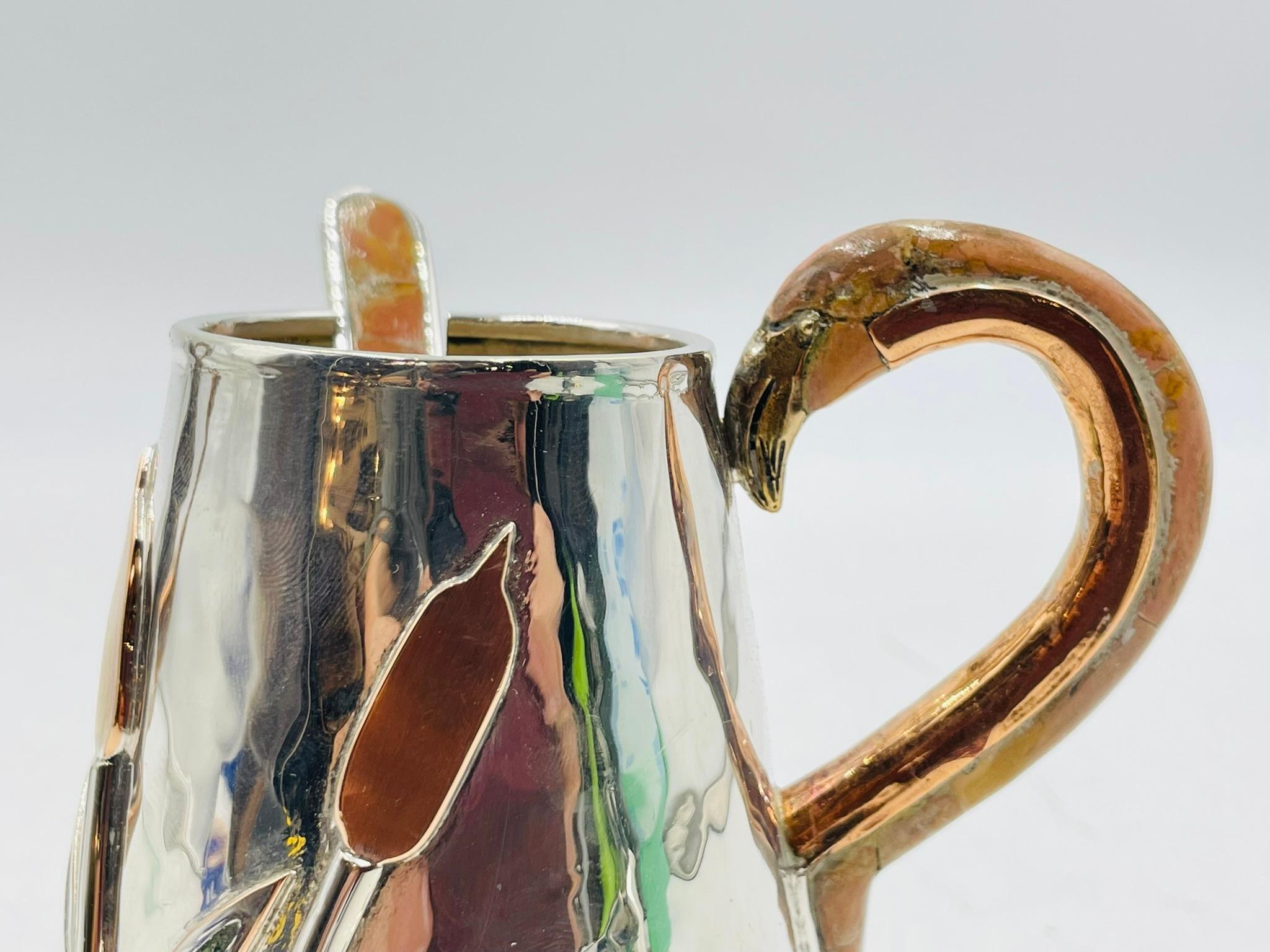 Silver Plated Creamer and Sugar Set with Flamingo Handles by Wolmar Castillo For Sale 12