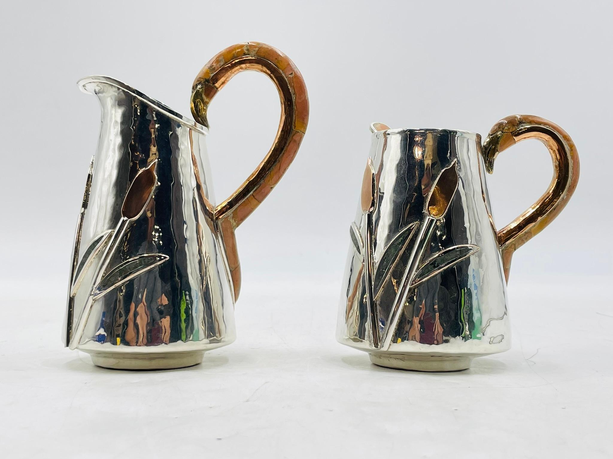 Organic Modern Silver Plated Creamer and Sugar Set with Flamingo Handles by Wolmar Castillo For Sale