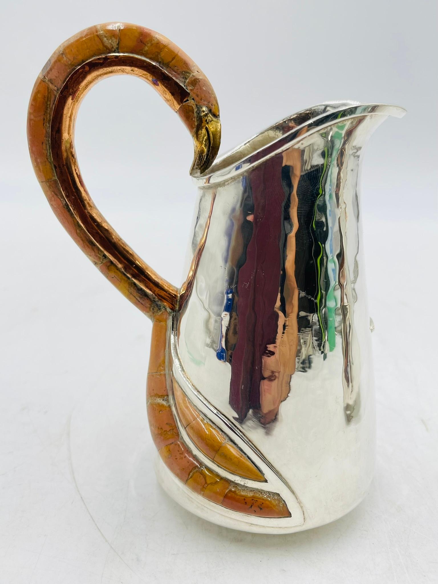 Silver Plated Creamer and Sugar Set with Flamingo Handles by Wolmar Castillo For Sale 1