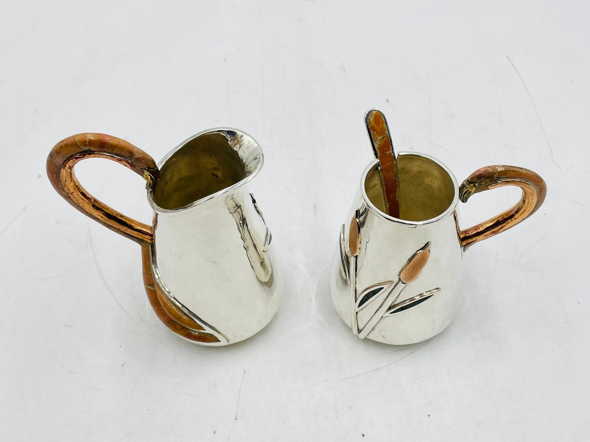 Silver Plated Creamer and Sugar Set with Flamingo Handles by Wolmar Castillo For Sale 2