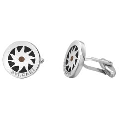 Silver Plated Cufflinks with Onyx Inlay Bvlgari Style Elegance