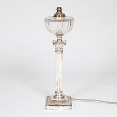 Silver Plated and Cut Glass Corinthian Column Table Lamp