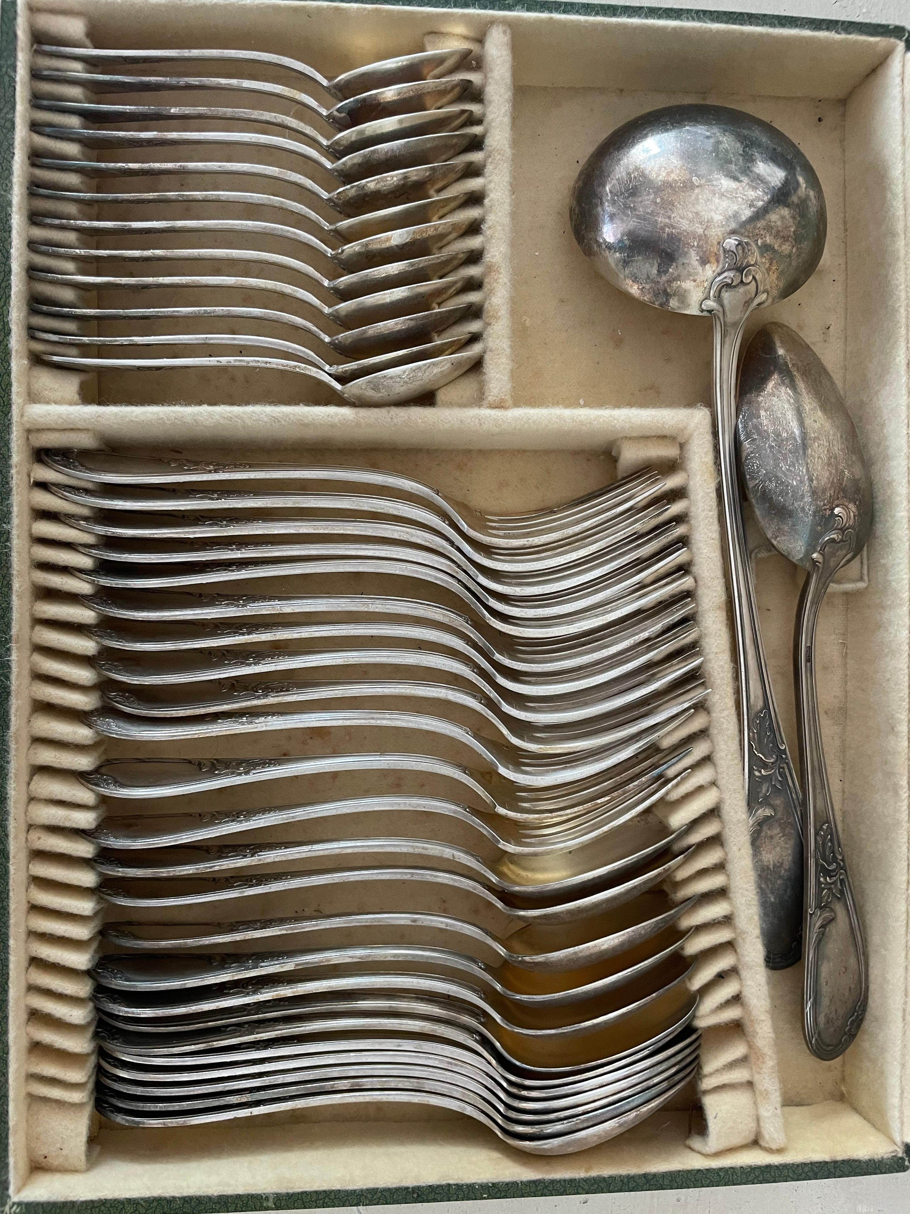 Art Deco Silver Plated Cutlery Set Apollo/ Maison Christofle, 1920, France