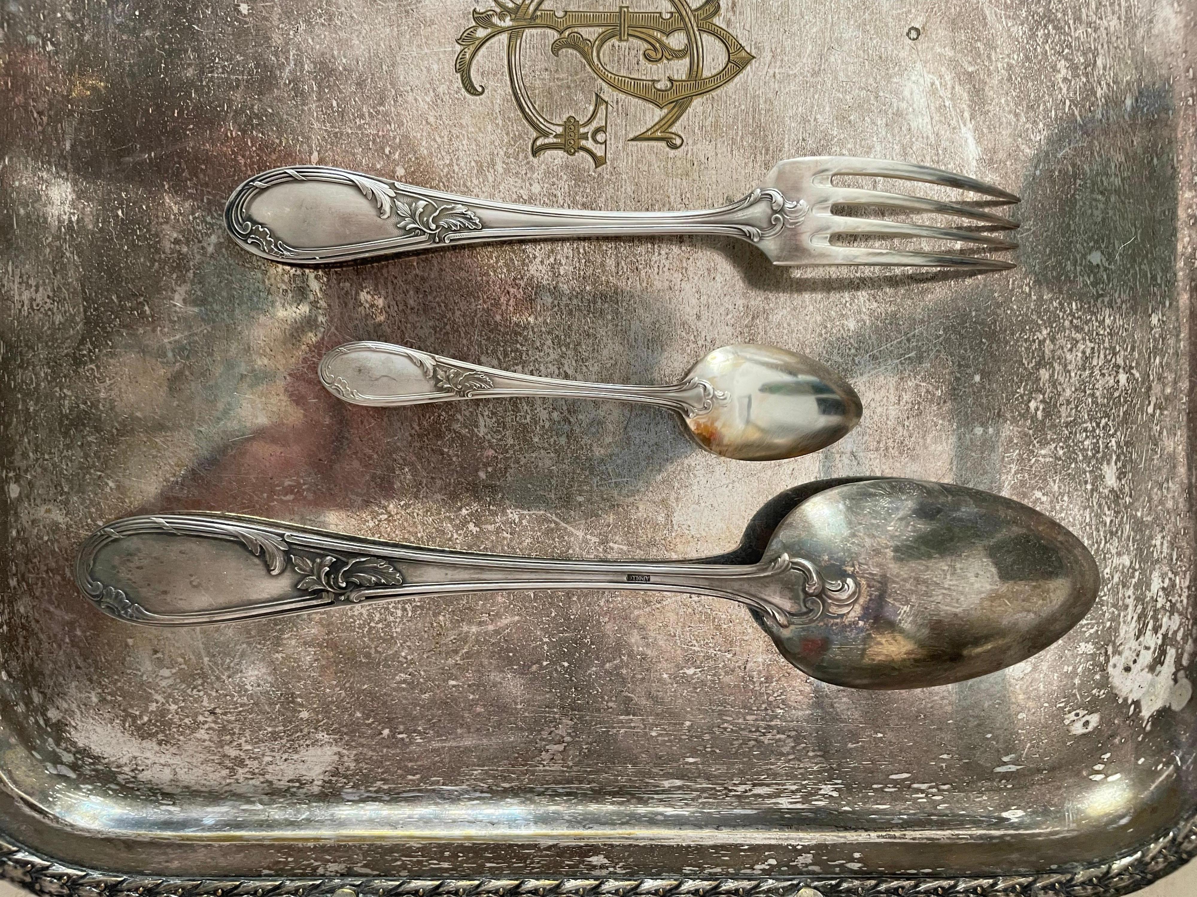 Hand-Crafted Silver Plated Cutlery Set Apollo/ Maison Christofle, 1920, France