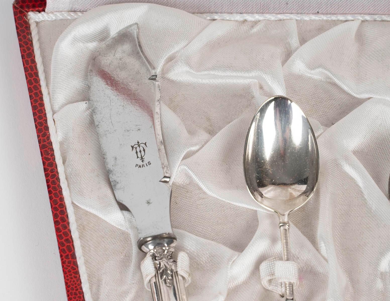 Francese Set di posate in argento per un bambino, XIX secolo, periodo Napoleone III. in vendita