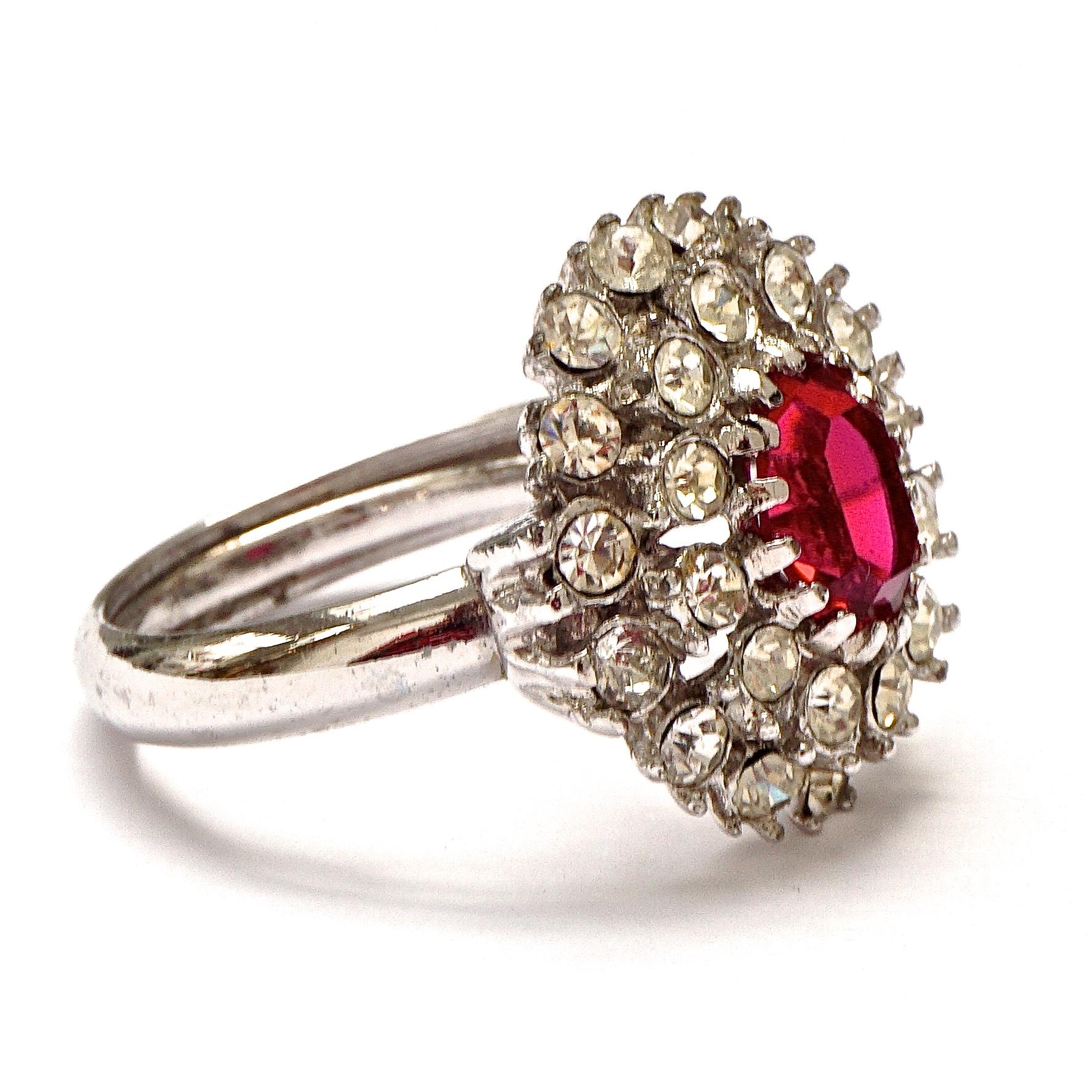 da uomo o donna Anello a grappolo con strass rosa scuro e trasparenti placcato argento in vendita
