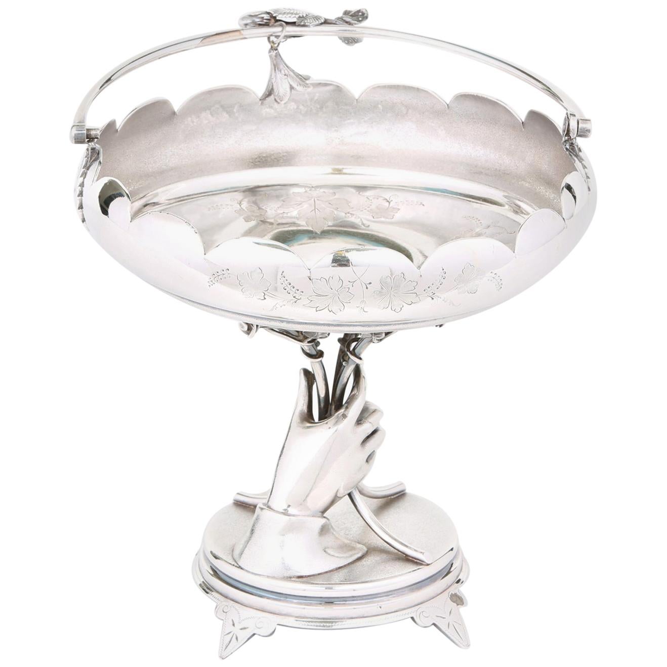 Silver Plated Decorative Bouquet Basket Centerpiece