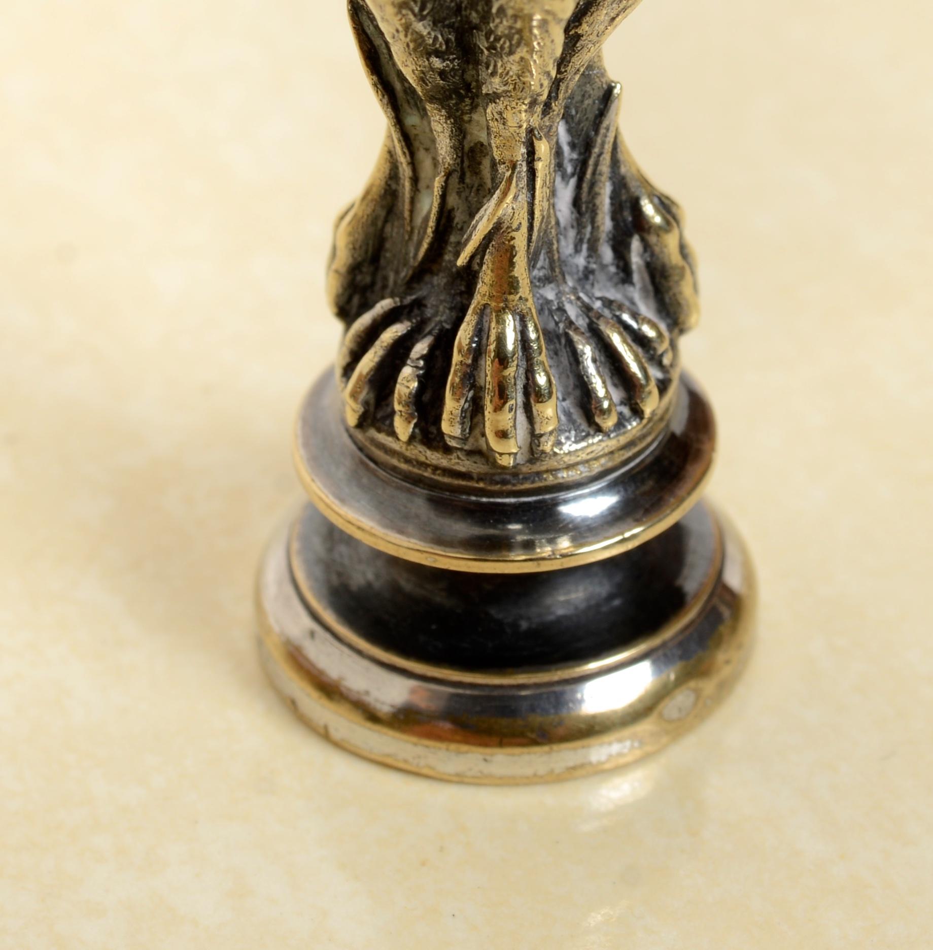 Silver Plated Desk Seal, Late 19th/20th C with Heron Supported Marble Sphere In Good Condition For Sale In valatie, NY